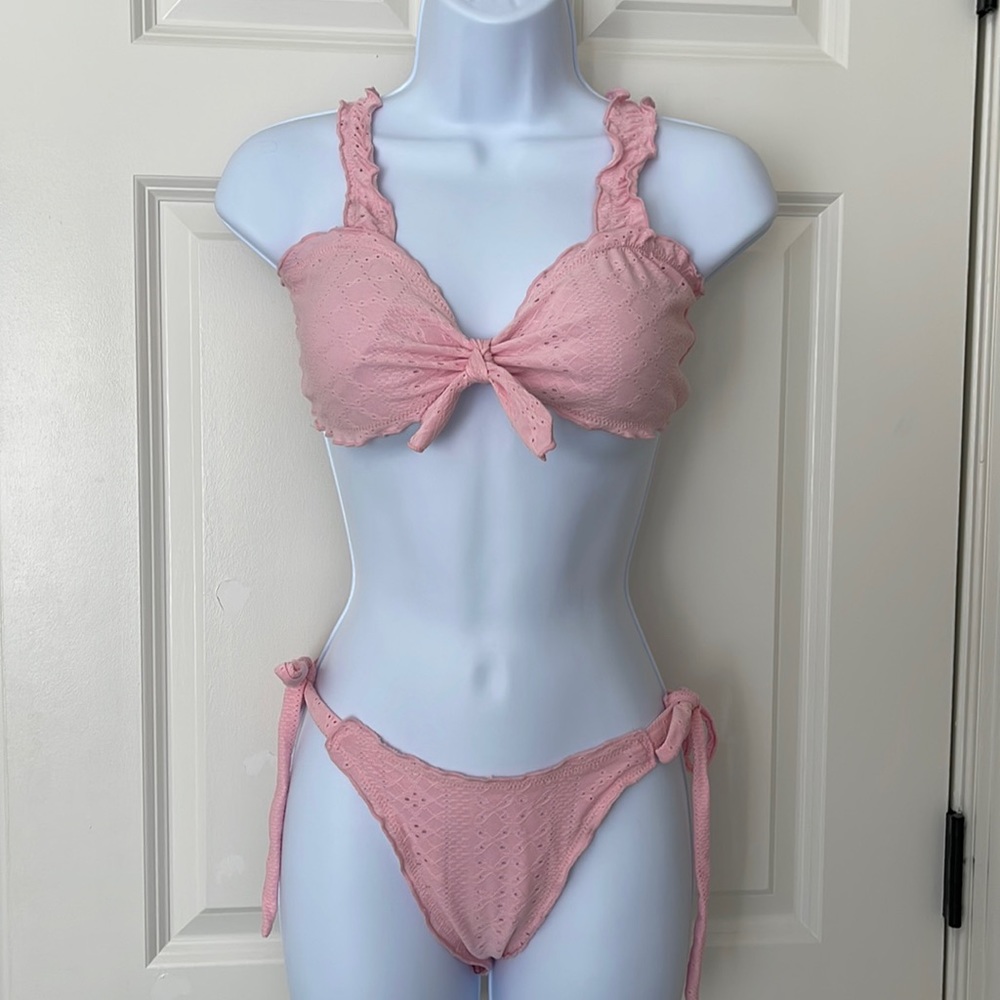 Women’s Pink Eyelet Ruffle Bikini